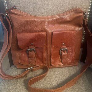 SPIKES & SPARROW Brown Leather Crossbody Messenger Bag
